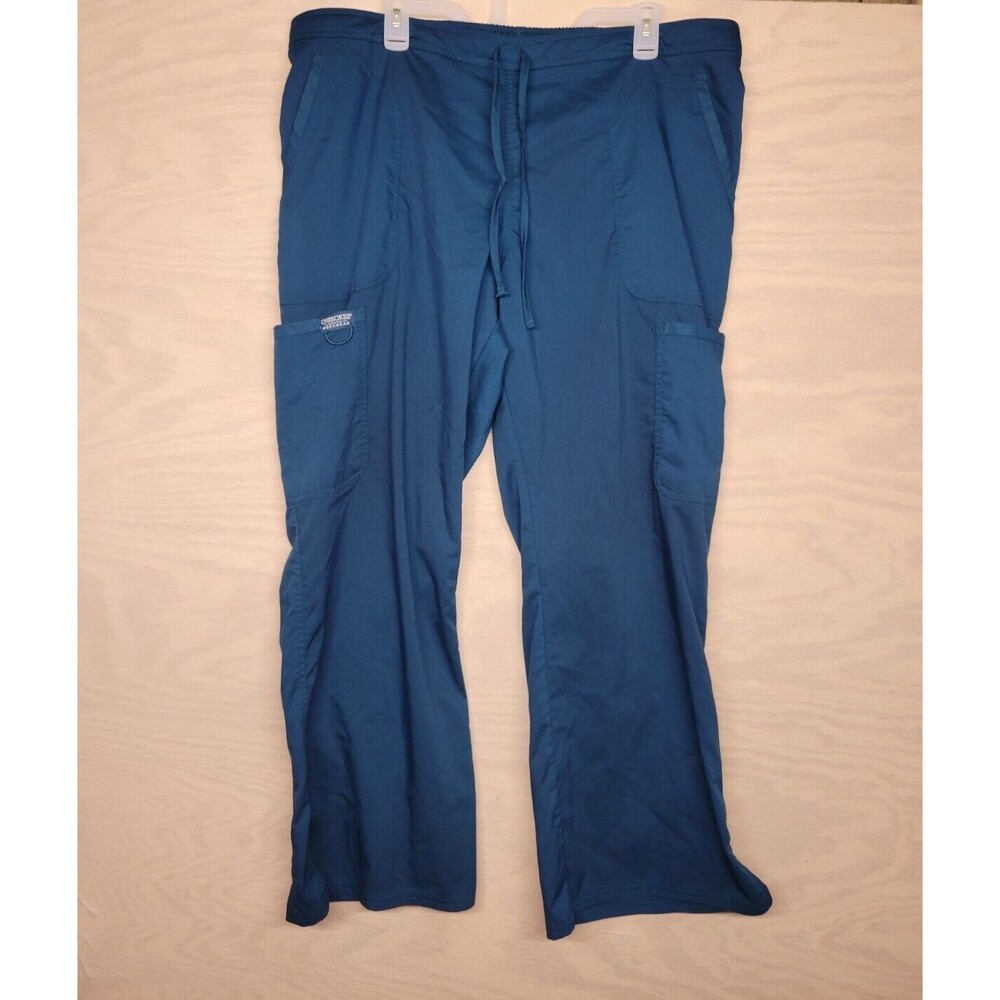 Cherokee Women's SZ XLP Scrub Pants Workwear Elastic Waist Cargo Green